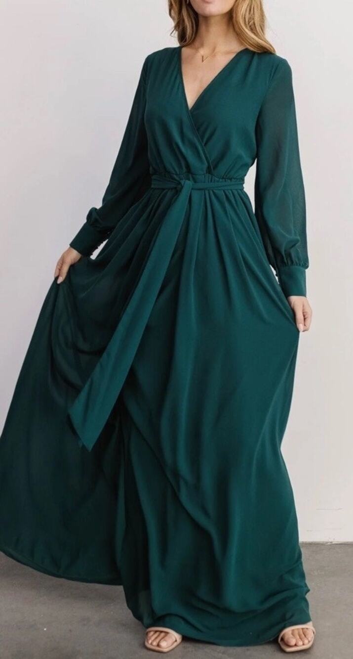 Baltic Born Dress Size Large Forest Dress Chiffon Ruffle Faux Wrap Holidays